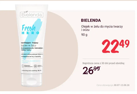 Olejek w żelu do mycia twarzy i oczu Bielenda Fresh Hero promocja w Rossmann
