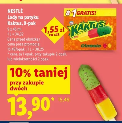 Lody na patyku Kaktus Nestlé 9-pak promocja w Lidl
