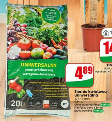 Ziemia kwiatowa uniwersalna 20l promocja w Dino