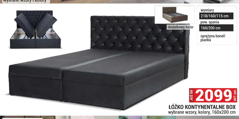 Łóżko kontynentalne Box 218/160/115cm pow. spania 160/200cm sprężyna bonell pianka promocja w Merkury Market