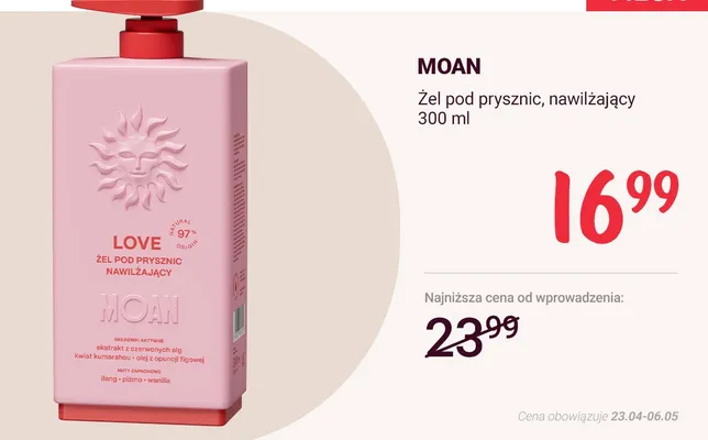 Żel pod prysznic nawilżający Moan Love promocja w Rossmann