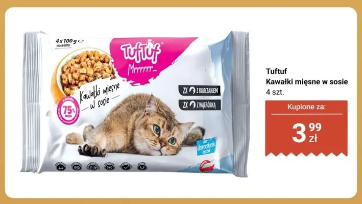 Karma dla kotów kawałki mięsne w sosie Tuftuf 4-pak promocja w Dino