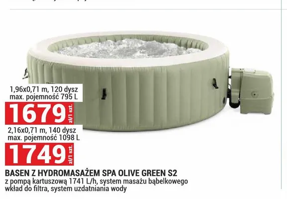 Basen z hydromasażem SPA Olive Green S2 1,96x0,71 m promocja w Merkury Market