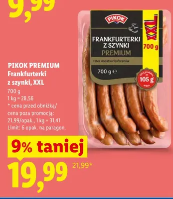 Frankfurterki z szynki, XXL Pikok Premium promocja w Lidl