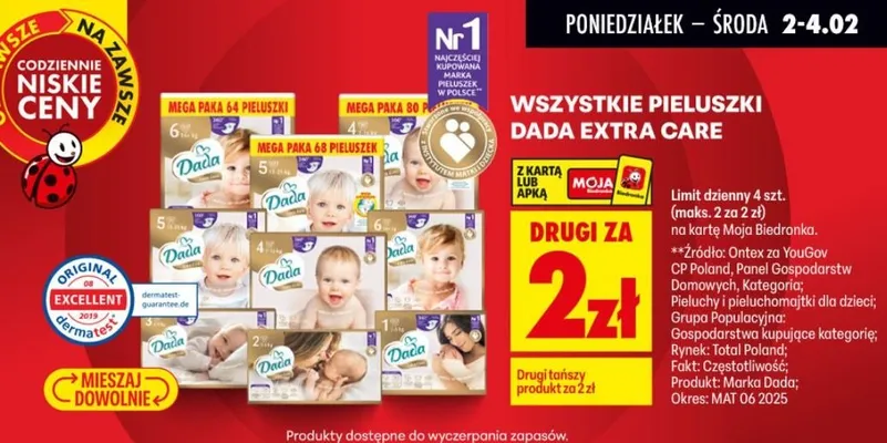 Pieluszki Extra Care wszystkie rodzaje promocja w Biedronka