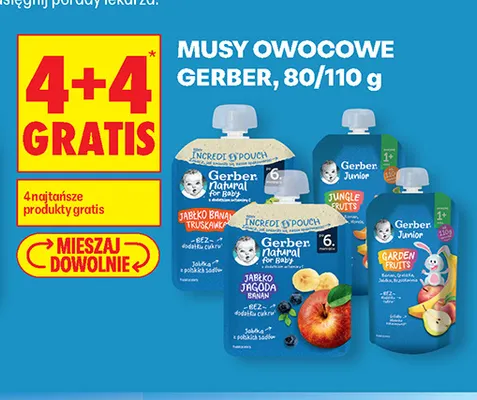 Mus owocowy Gerber Natural jabłko jagoda banan promocja w Biedronka