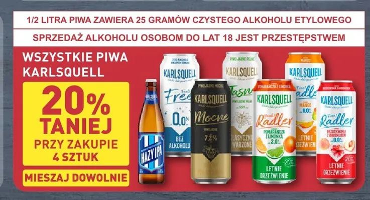 Piwo bezalkoholowe Karlsquell Radler Mango 0,0% promocja w Aldi