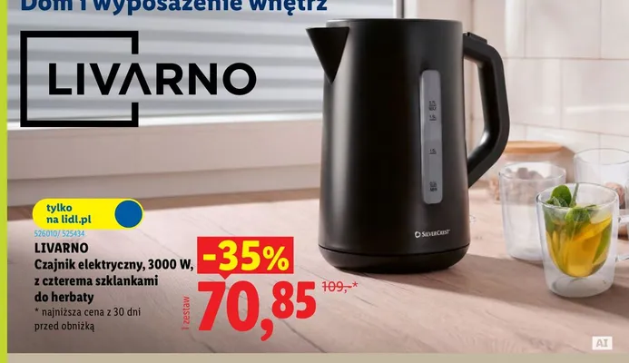Zestaw czajnik elektryczny Livarno + szklanki do herbaty promocja w Lidl