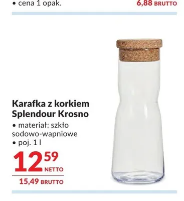 Karafka z korkiem Splendour Krosno 1 l promocja w Makro