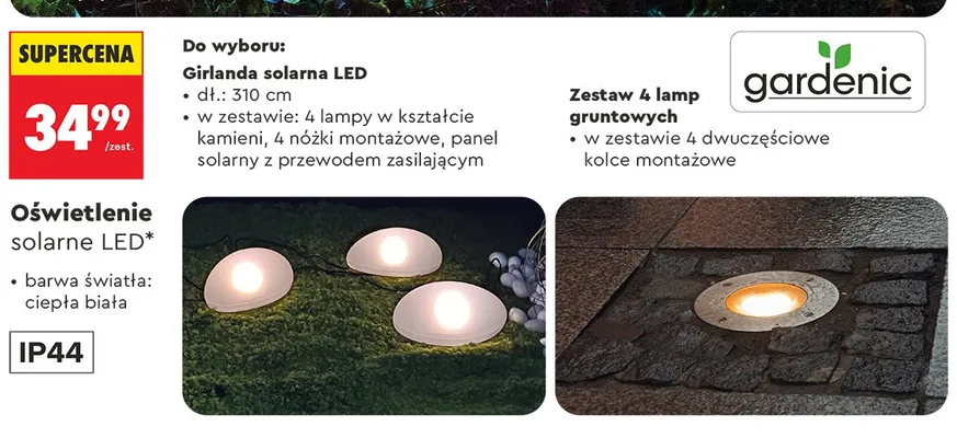Zestaw 4 lamp gruntowych gardenic ciepła biała promocja w Biedronka