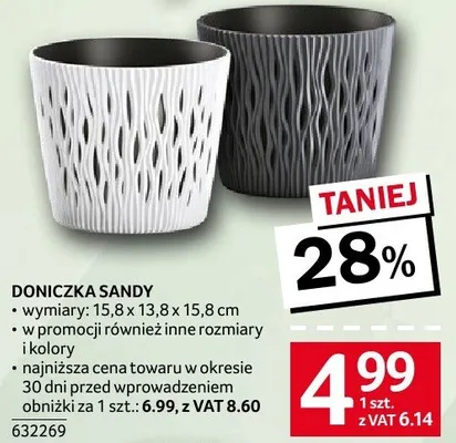 Doniczka Sandy 15,1 x 13,8 x 15,8 cm 632269 promocja w Selgros