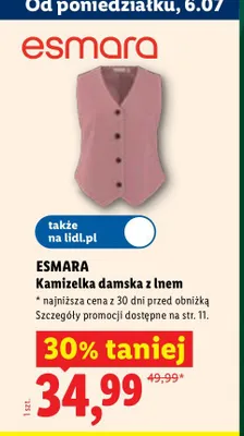 Kamizelka damska z lnem Esmara promocja w Lidl
