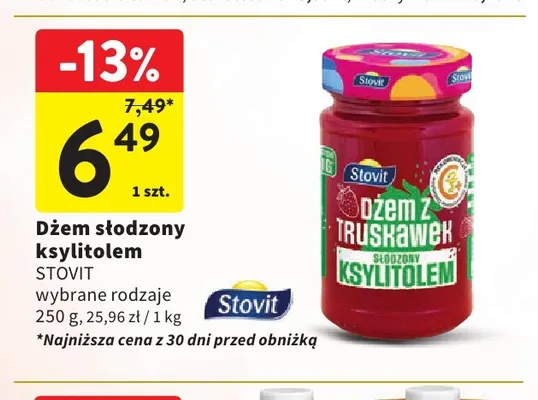 Dżem truskawkowy słodzony ksylitolem Stovit promocja w Intermarche