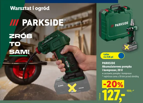 Akumulatorowa pompka i kompresor Parkside promocja w Lidl