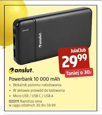 Powerbank 10 000mAh Anslut promocja w Jula