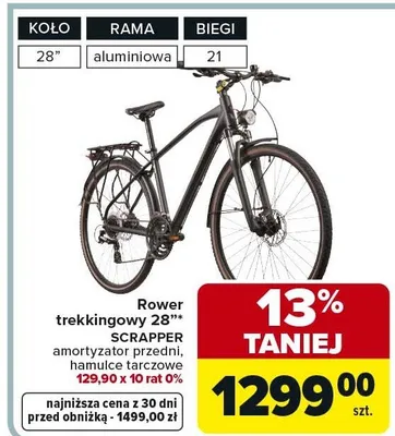 Rower trekkingowy 28" Scrapper amortyzator przedni, hamulce tarczowe 129,90 x 10 rat 0% promocja w Carrefour