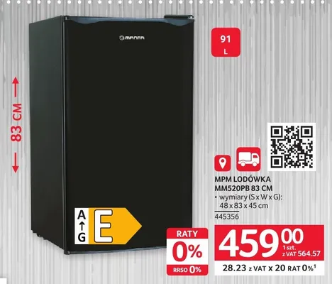 Lodówka MPM MM520PB 83cm 48x83x45cm promocja w Selgros