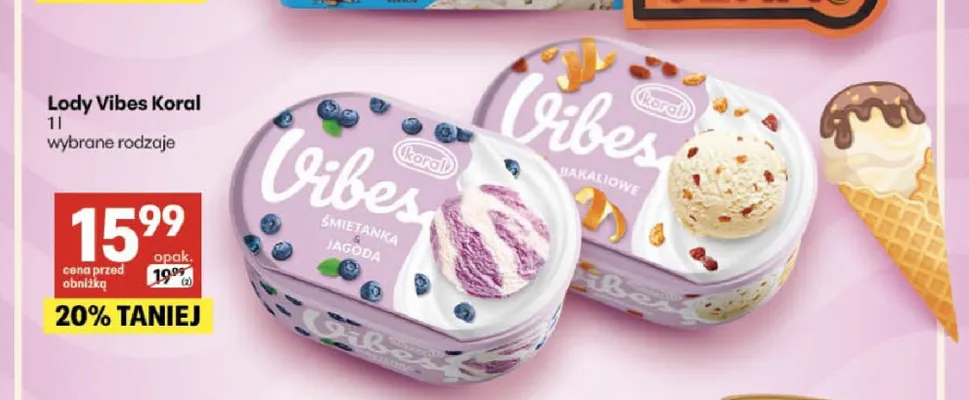 Lody śmietankowo-jagodowe Vibes promocja w Delikatesy Centrum