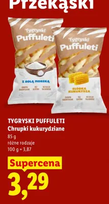 Chrupki kukurydziane Tygryski Puffuleti słodka kukurydza promocja w Lidl