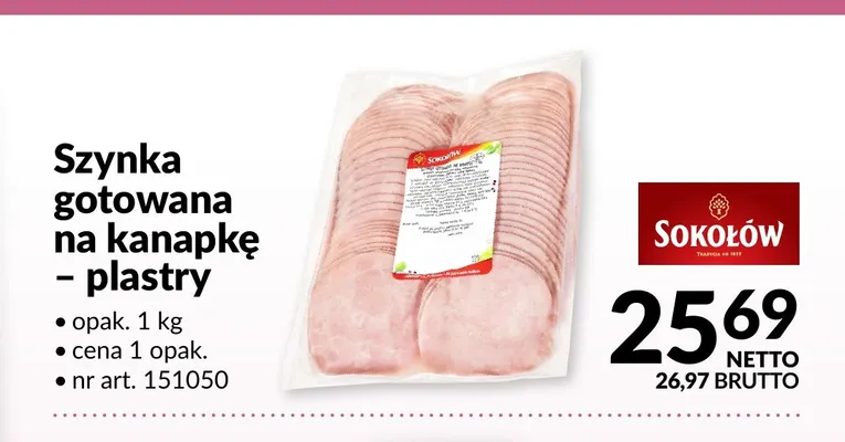 Szynka gotowana na kanapkę w plastrach Sokołów promocja w Makro