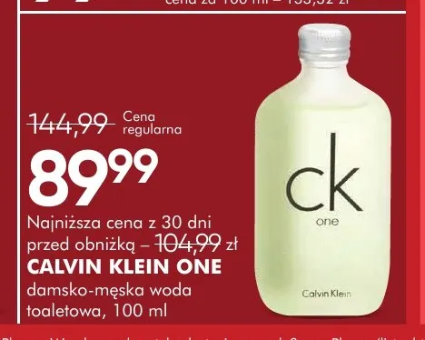 Woda toaletowa damsko-męska Calvin Klein One promocja w Super-Pharm