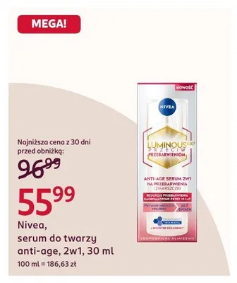 Serum do twarzy anti-age 2w1 Nivea promocja w Rossmann