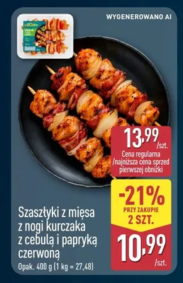 Szaszłyki z mięsa z nogi kurczaka z cebulą i papryką czerwoną promocja w Aldi