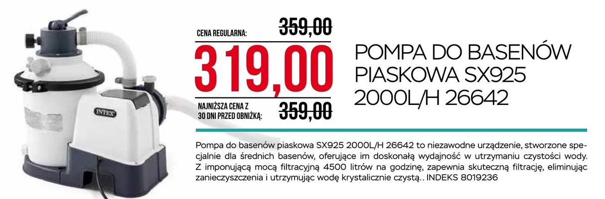 Pompa do basenów piaskowa Intex SX925 2000l/H 26642 promocja w Abra Meble