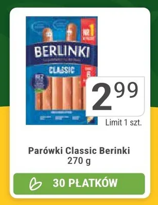 Parówki Classic Berinki promocja w Stokrotka