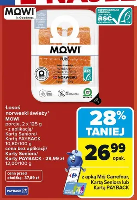 Łosoś norweski świeży MOWI porcje promocja w Carrefour