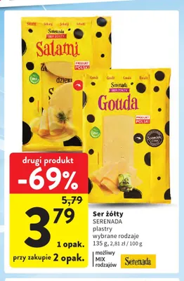Ser żółty Salami Serenada plastry promocja w Intermarche