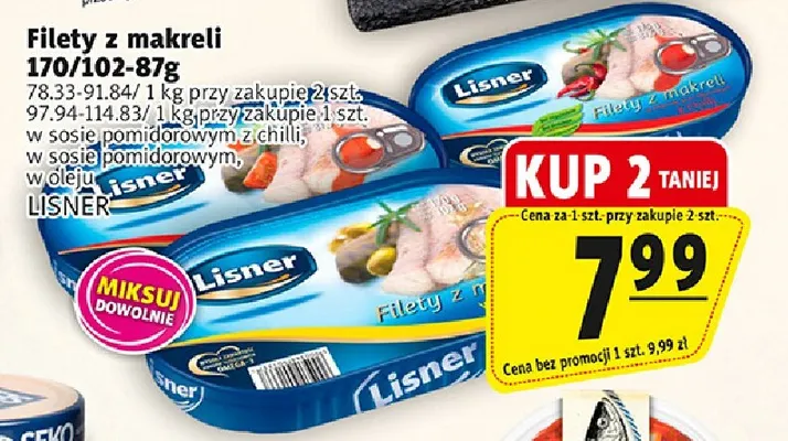 Filety z makreli w sosie pomidorowym Lisner promocja w Prim Market