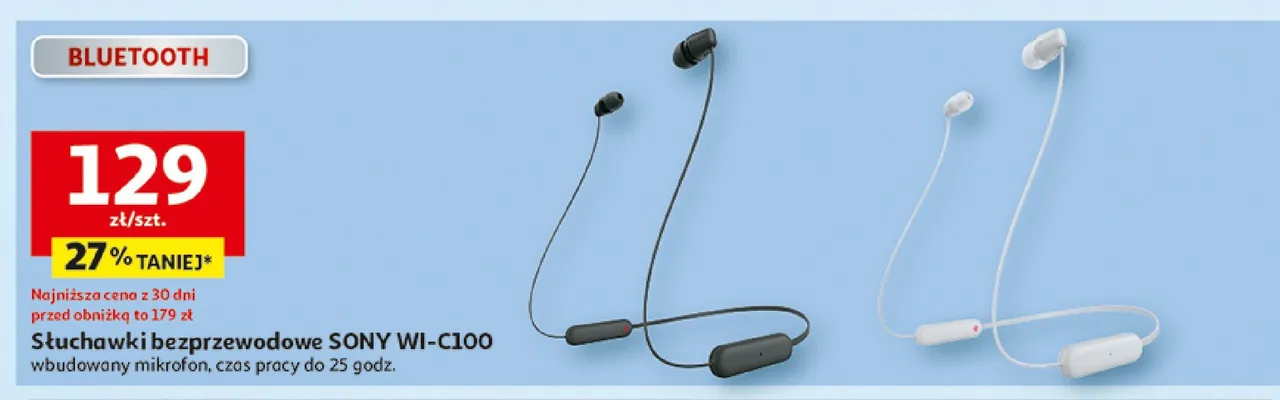 Słuchawki bezprzewodowe SONY WI-C100 promocja w Auchan