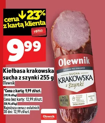 Kiełbasa krakowska sucha z szynki promocja w TOPAZ