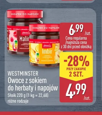 Owoce z sokiem do herbaty i napojów malina Westminster promocja w Aldi