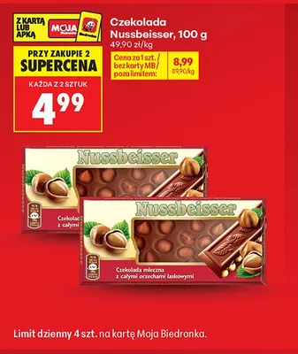 Czekolada mleczna z całymi orzechami laskowymi Nussbeisser promocja w Biedronka