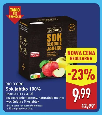 Sok jabłko Rio D'Oro 100% promocja w Aldi