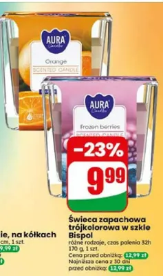 Świeca zapachowa trójkolorowa w szkle Bispol Aura Frozen Berries promocja w Dino