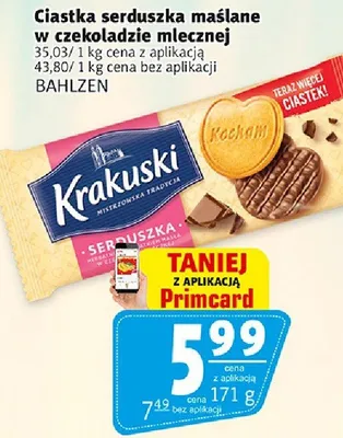 Ciastka serduszka maślane w czekoladzie mlecznej Bahlzen promocja w Prim Market