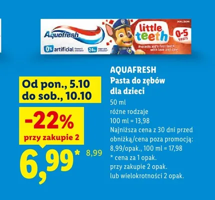 Pasta do zębów dla dzieci Aquafresh Little Teeth promocja w Lidl