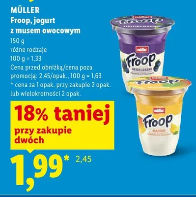 Jogurt z musem owocowym Müller Froop Heidelbeere promocja w Lidl