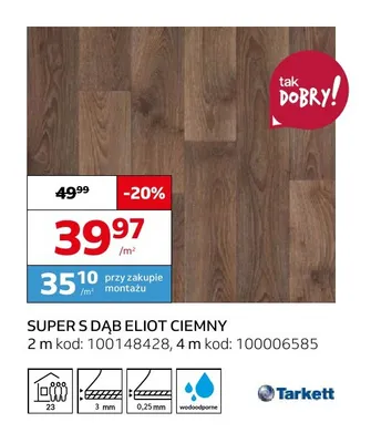 Wykładzina elastyczna Super S Dąb Eliot Ciemny Tarkett promocja w Komfort
