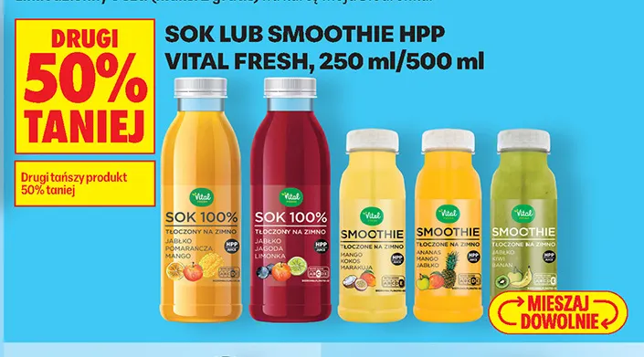 Sok lub smoothie HPP Vital Fresh promocja w Biedronka