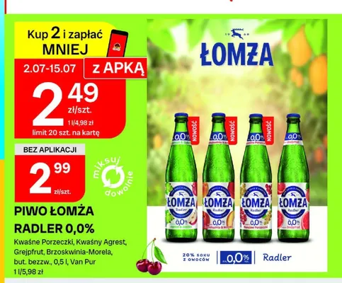 Piwo bezalkoholowe Łomża Radler Kwaśny Agrest promocja w Chorten