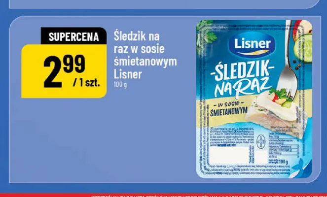 Śledzik na raz w sosie śmietanowym Lisner promocja w POLOmarket