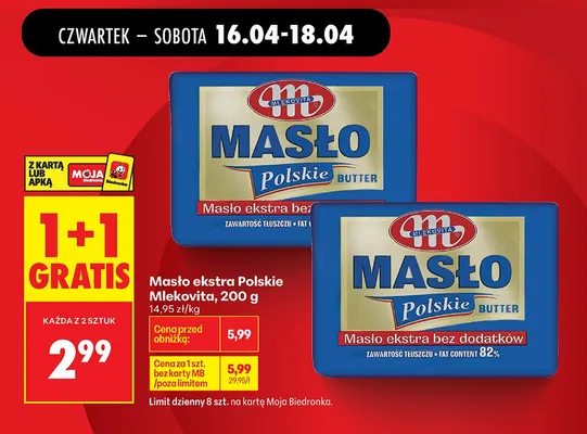 Masło ekstra Polskie Mlekovita promocja w Biedronka