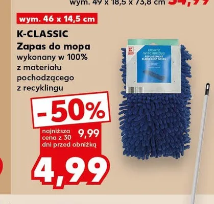 Zapas do mopa K-CLASSIC wykonany w 100% z materiału pochodzącego z recyklingu wym. 46x14,5cm promocja w Kaufland