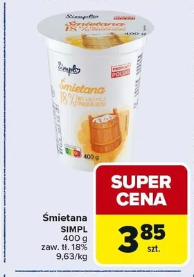 Śmietana SIMPL zaw. tł. 18% promocja w Carrefour