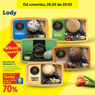 Wszystkie lody Bon Gelati 1 l DRUGIE -70% promocja w Lidl