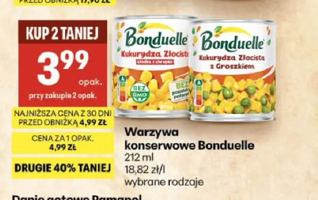 Warzywa konserwowe Bonduelle Kukurydza Złocista promocja w Delikatesy Centrum